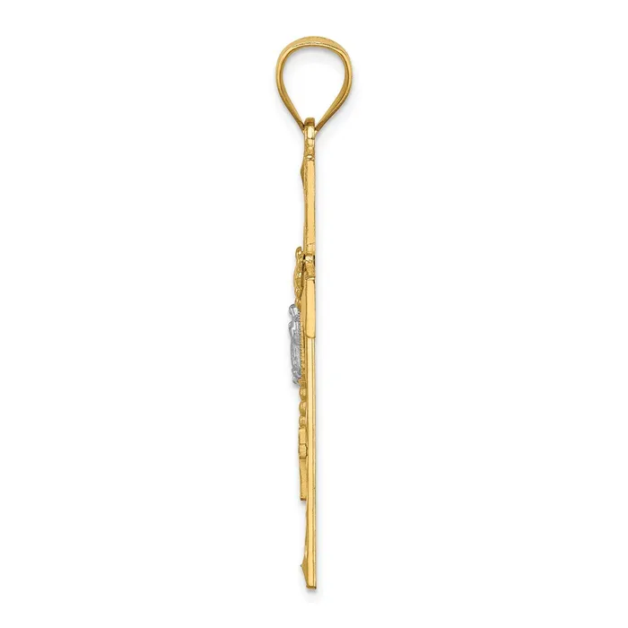 14k Yellow Rhodium Gold wRhodium Cross wRosary Pendant Goldia Necklaces