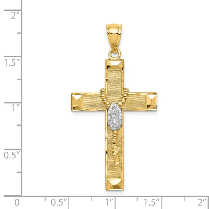 14k Yellow Rhodium Gold wRhodium Cross wRosary Pendant Goldia Necklaces