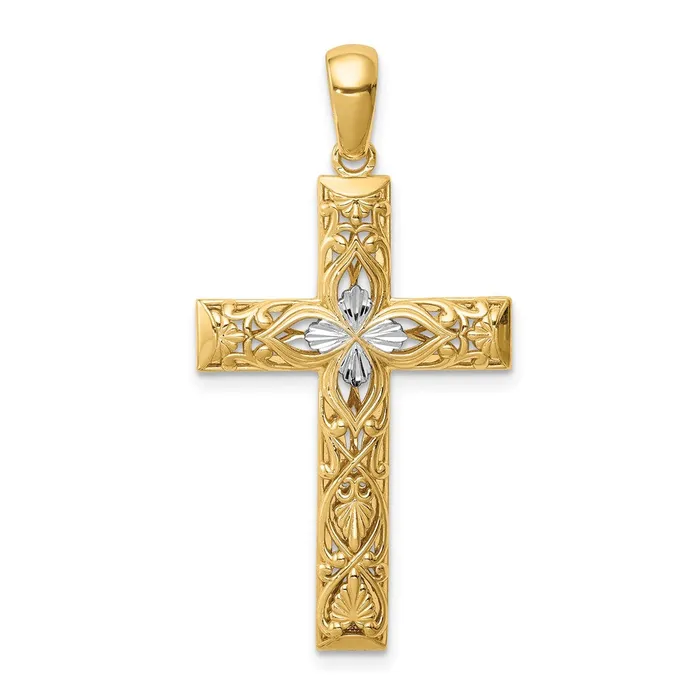14k Yellow Rhodium Gold White Rhodium DC Cross Pendant Goldia Necklaces