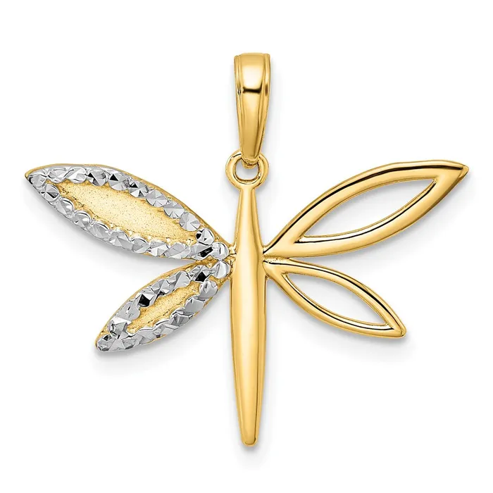 14k Yellow u0026 Rhodium Gold and White Rhodium Diamondcut Dragonfly Pendant Goldia Necklaces