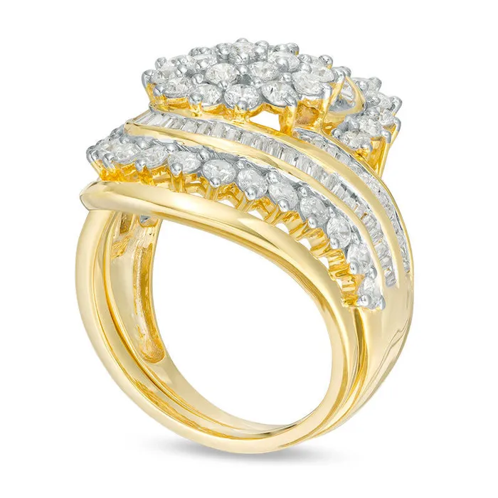 20 CT TW Composite Natural Diamond MultiRow Bypass Bridal Engagement Ring Set in Solid 10K Yellow Gold Goldia Rings 20 CT TW Composite Natural Diamond MultiRow Bypass Bridal Engagement Ring Set in Solid 10K Yellow Gold Goldia Rings