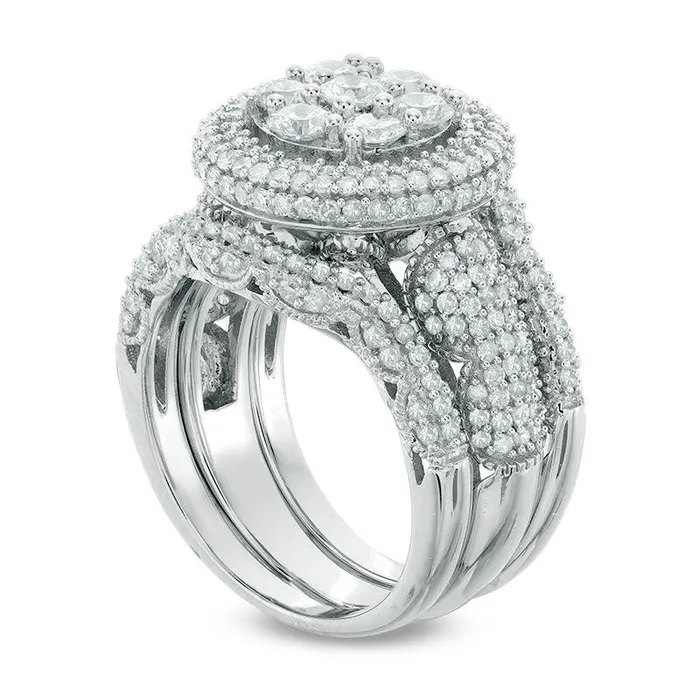 25 CT TW Composite Natural Diamond Frame MultiRow Bridal Engagement Ring Set in Solid 10K White Gold Goldia Rings 25 CT TW Composite Natural Diamond Frame MultiRow Bridal Engagement Ring Set in Solid 10K White Gold Goldia Rings