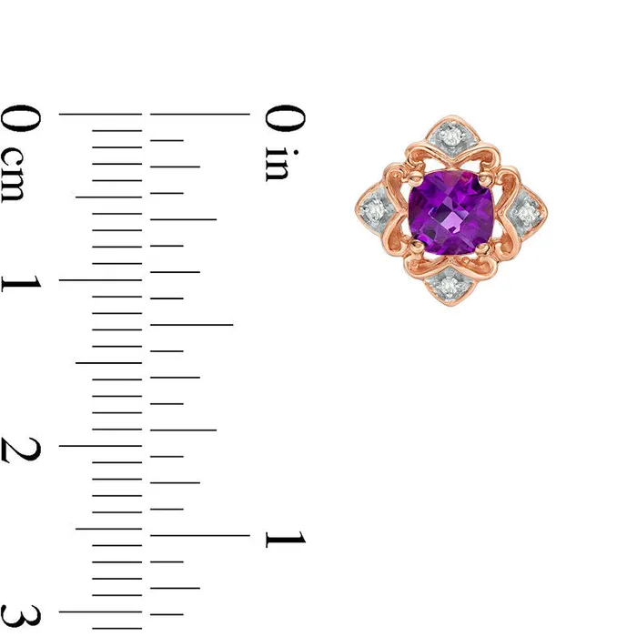 50mm CushionCut Amethyst and Diamond Accent Art Deco Stud Earrings in 10K Rose Gold Goldia Earrings 50mm CushionCut Amethyst and Diamond Accent Art Deco Stud Earrings in 10K Rose Gold Goldia Earrings