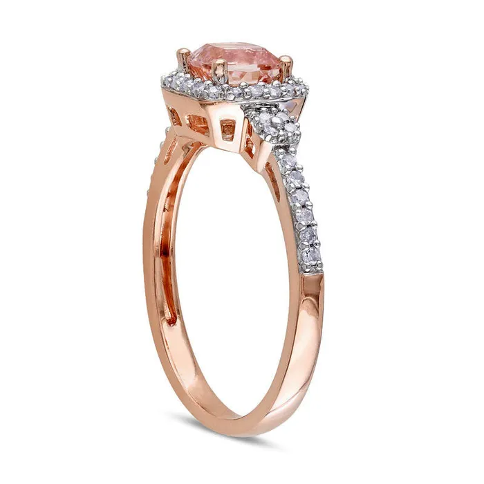 50mm CushionCut Morganite and 020 CT TW Natural Diamond Engagement Ring in Solid 10K Rose Gold Goldia Rings 50mm CushionCut Morganite and 020 CT TW Natural Diamond Engagement Ring in Solid 10K Rose Gold Goldia Rings