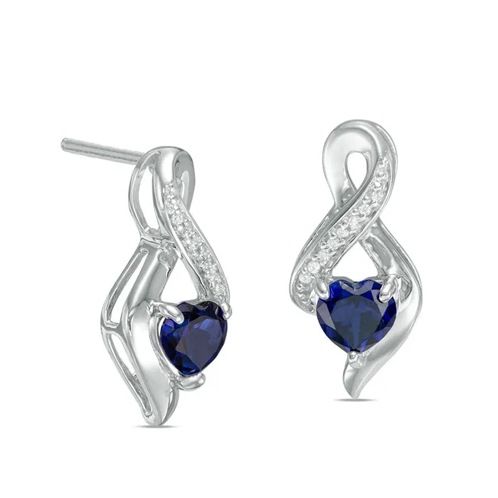 50mm HeartShaped LabCreated Blue Sapphire and 004 CT TW Diamond Infinity Drop Earrings in 10K White Gold Goldia Earrings 50mm HeartShaped LabCreated Blue Sapphire and 004 CT TW Diamond Infinity Drop Earrings in 10K White Gold Goldia Earrings