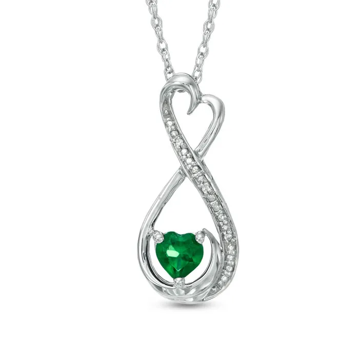 50mm HeartShaped LabCreated Emerald and Diamond Accent Infinity Heart MOM Pendant in Sterling Silver Goldia Necklaces 50mm HeartShaped LabCreated Emerald and Diamond Accent Infinity Heart MOM Pendant in Sterling Silver Goldia Necklaces