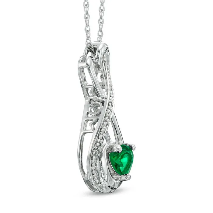 50mm HeartShaped LabCreated Emerald and Diamond Accent Infinity Heart MOM Pendant in Sterling Silver Goldia Necklaces 50mm HeartShaped LabCreated Emerald and Diamond Accent Infinity Heart MOM Pendant in Sterling Silver Goldia Necklaces