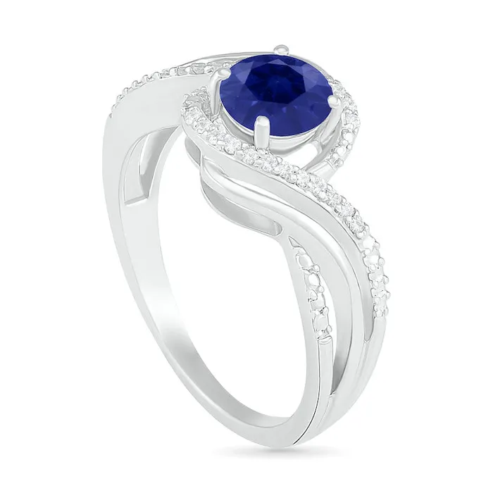 60mm Blue LabCreated Sapphire and 007 CT TW Diamond Beaded Triple Row Bypass Twist Shank Ring in Sterling Silver Goldia Rings 60mm Blue LabCreated Sapphire and 007 CT TW Diamond Beaded Triple Row Bypass Twist Shank Ring in Sterling Silver Goldia Rings