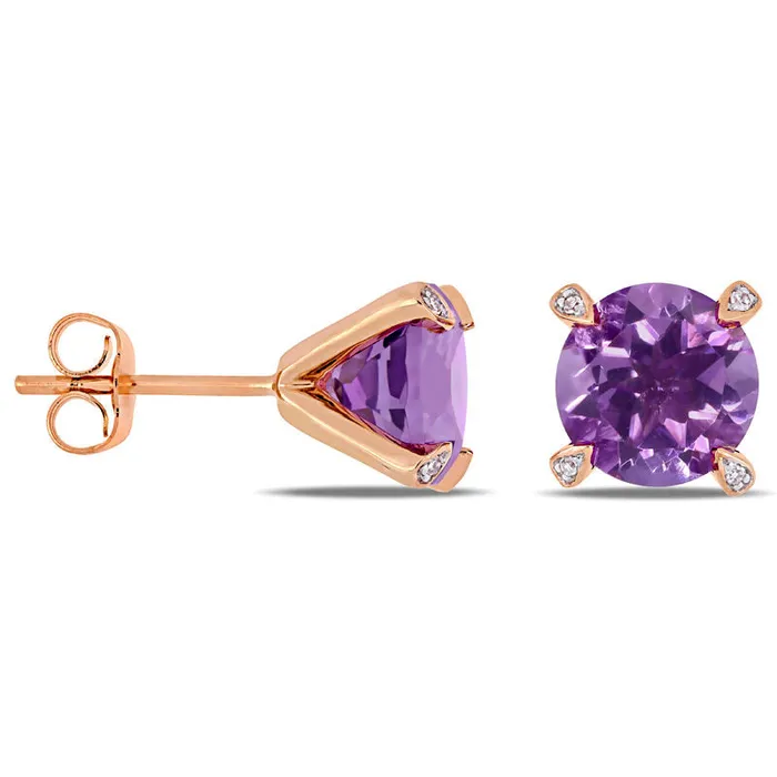 80mm Amethyst and Diamond Accent Stud Earrings in 10K Rose Gold Goldia Earrings