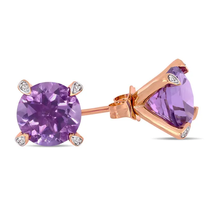 80mm Amethyst and Diamond Accent Stud Earrings in 10K Rose Gold Goldia Earrings 80mm Amethyst and Diamond Accent Stud Earrings in 10K Rose Gold Goldia Earrings