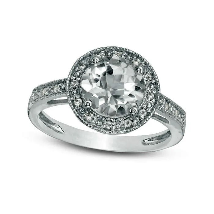 80mm White Topaz LabCreated White Sapphire and Diamond Accent Antique VintageStyle Frame Ring in Sterling Silver Goldia Rings 80mm White Topaz LabCreated White Sapphire and Diamond Accent Antique VintageStyle Frame Ring in Sterling Silver Goldia Rings