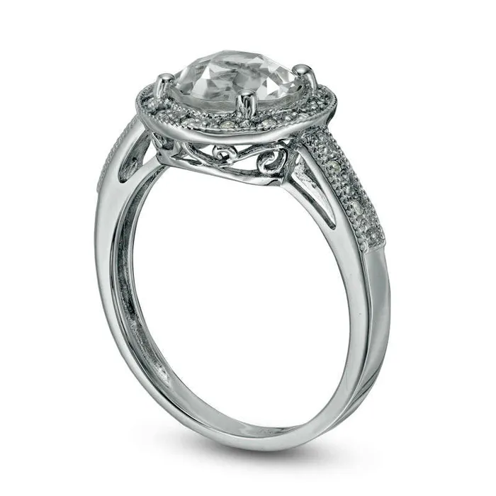 80mm White Topaz LabCreated White Sapphire and Diamond Accent Antique VintageStyle Frame Ring in Sterling Silver Goldia Rings 80mm White Topaz LabCreated White Sapphire and Diamond Accent Antique VintageStyle Frame Ring in Sterling Silver Goldia Rings