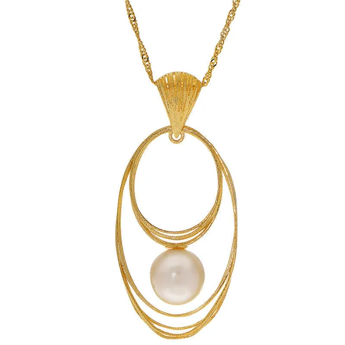 85 90mm Cultured Freshwater Pearl Double Oval Pendant in 14K Gold Goldia Necklaces 85 90mm Cultured Freshwater Pearl Double Oval Pendant in 14K Gold Goldia Necklaces