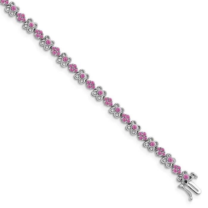 Bracelets 14k White Gold Created Pink Sapphire Bracelet goldiaca