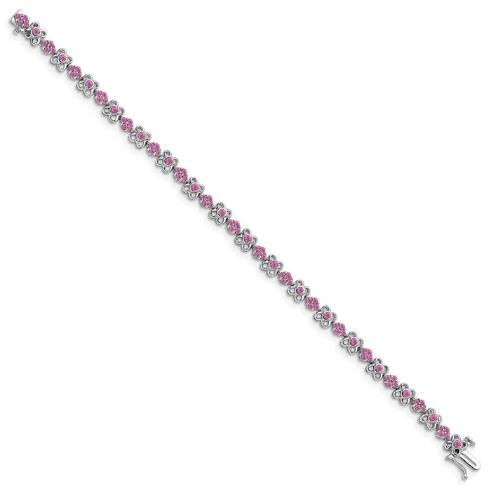 Bracelets 14k White Gold Created Pink Sapphire Bracelet goldiaca