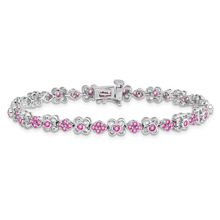 Bracelets 14k White Gold Created Pink Sapphire Bracelet goldiaca