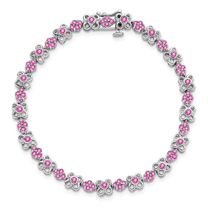 Bracelets 14k White Gold Created Pink Sapphire Bracelet goldiaca