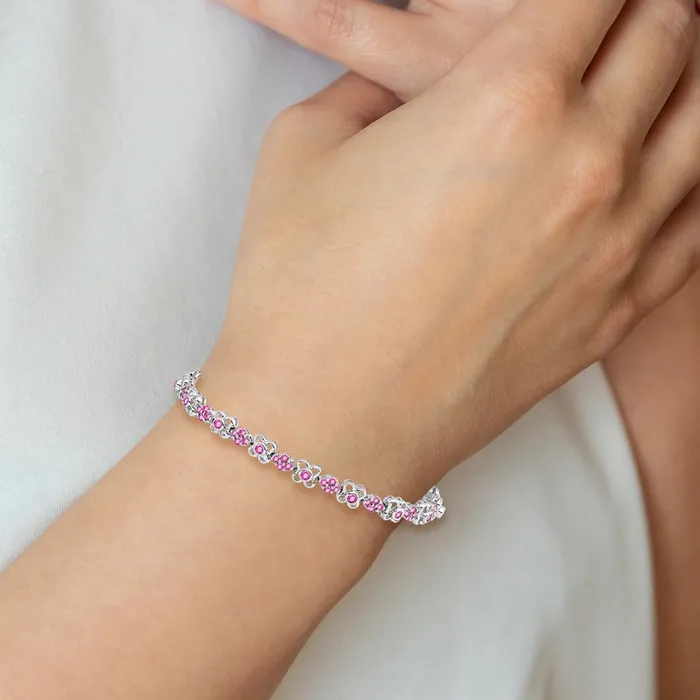 Bracelets 14k White Gold Created Pink Sapphire Bracelet goldiaca