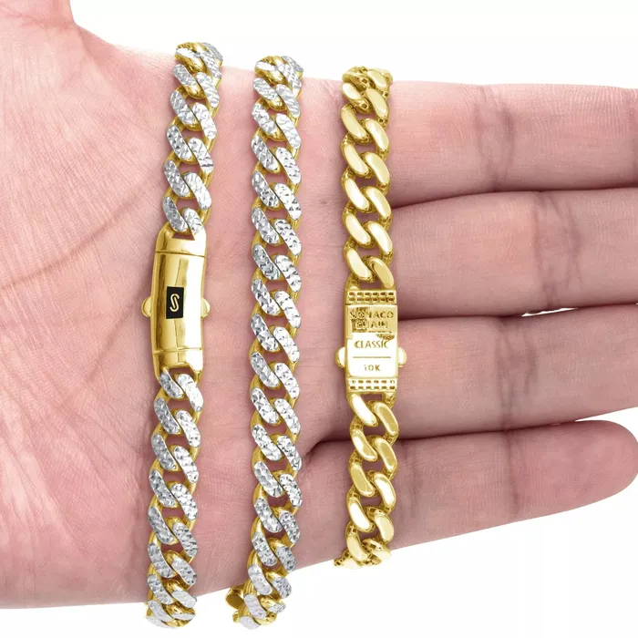 Bracelets Goldiacom 10K Yellow Gold Miami Cuban 75mm Monaco Diamond Cut Pave Chain Bracelet 7 9