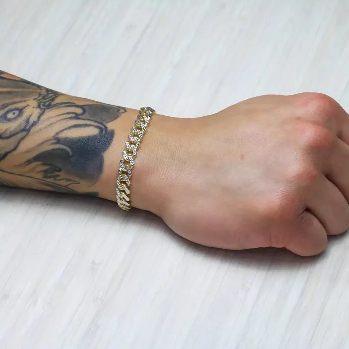 Bracelets Goldiacom 10K Yellow Gold Miami Cuban 75mm Monaco Diamond Cut Pave Chain Bracelet 7 9