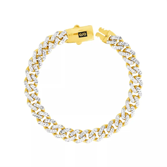 Bracelets Goldiacom 10K Yellow Gold Miami Cuban 75mm Monaco Diamond Cut Pave Chain Bracelet 7 9