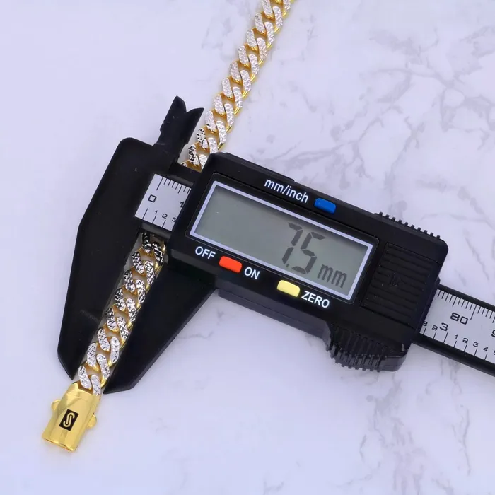 Bracelets Goldiacom 10K Yellow Gold Miami Cuban 75mm Monaco Diamond Cut Pave Chain Bracelet 7 9