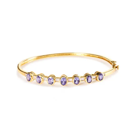 Bracelets JMS always Original 14K Yellow Gold Alternating Bezel Set 5MM Oval Shaped Tanzanite and 15 Cttw Diamond Bangle Bracelet HI VS2SI1 Bracelets JMS always Original 14K Yellow Gold Alternating Bezel Set 5MM Oval Shaped Tanzanite and 15 Cttw Diamond Bangle Bracelet HI VS2SI1
