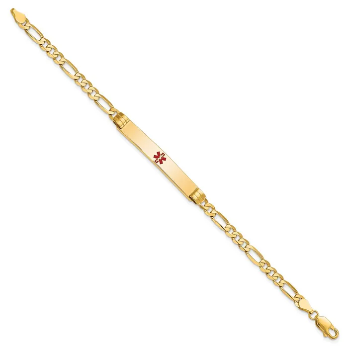 Bracelets MDS Solid 14K Yellow Gold Medical Red Enamel Figaro ID Bracelet Bracelets MDS Solid 14K Yellow Gold Medical Red Enamel Figaro ID Bracelet