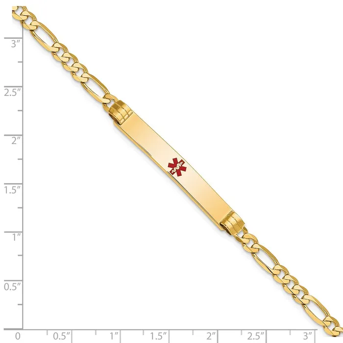 Bracelets MDS Solid 14K Yellow Gold Medical Red Enamel Figaro ID Bracelet Bracelets MDS Solid 14K Yellow Gold Medical Red Enamel Figaro ID Bracelet