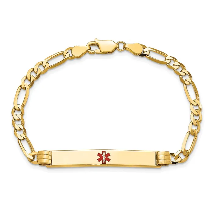 Bracelets MDS Solid 14K Yellow Gold Medical Red Enamel Figaro ID Bracelet Bracelets MDS Solid 14K Yellow Gold Medical Red Enamel Figaro ID Bracelet