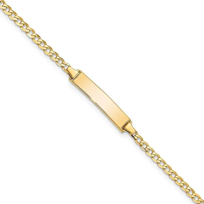 Bracelets Solid 14K Yellow Gold Flat Curb Link ID Bracelet MDS
