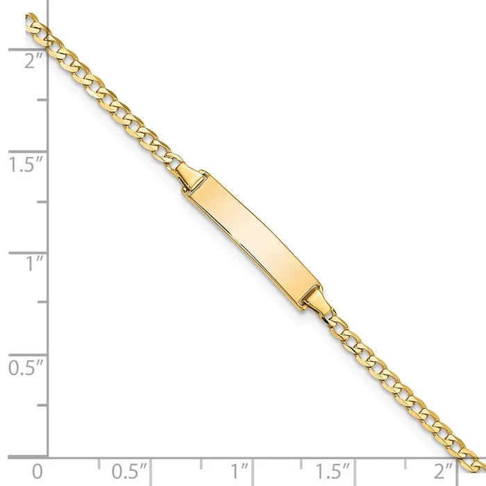 Bracelets Solid 14K Yellow Gold Flat Curb Link ID Bracelet MDS