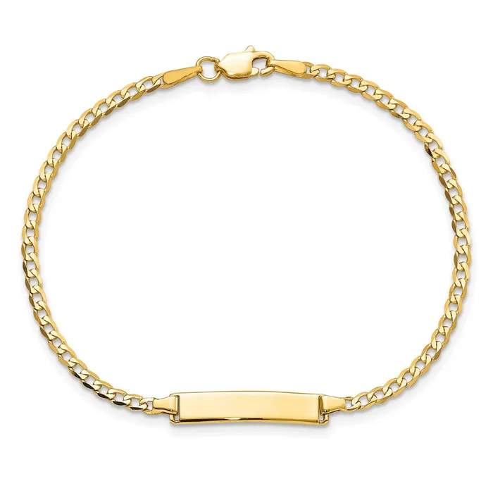 Bracelets Solid 14K Yellow Gold Flat Curb Link ID Bracelet MDS