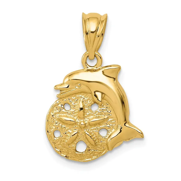Charm Necklaces 14k Yellow Gold Dolphin and Sanddollar Charm Goldia