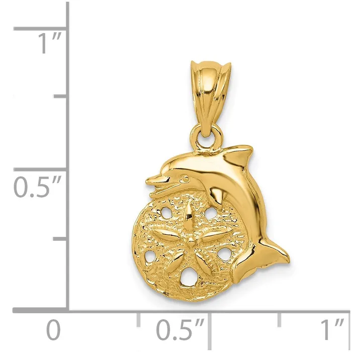 Charm Necklaces 14k Yellow Gold Dolphin and Sanddollar Charm Goldia