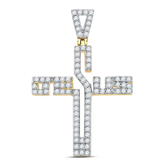 Charm Necklaces gndatlanta 10kt Yellow Gold Round Diamond Jesus Cross Charm Pendant 34 Cttw