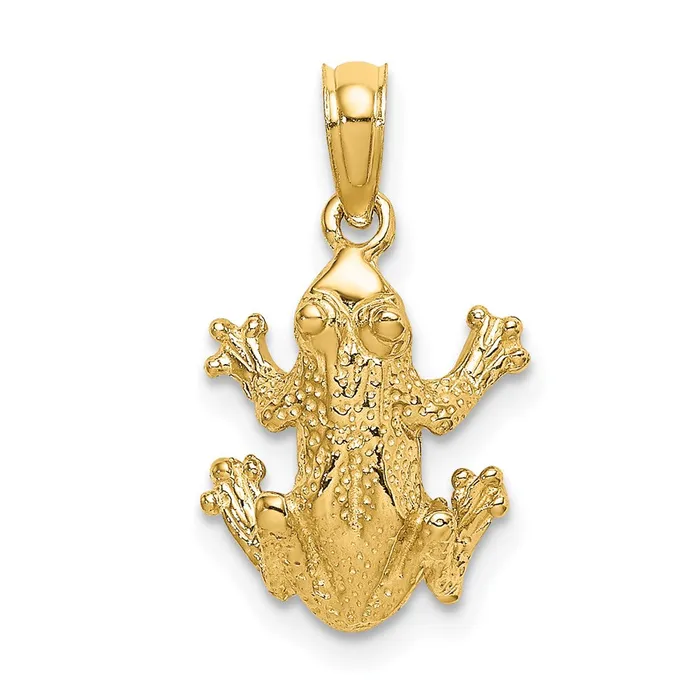 Charm Necklaces Goldia 14k Yellow Gold 2D Textured Top View Frog Charm