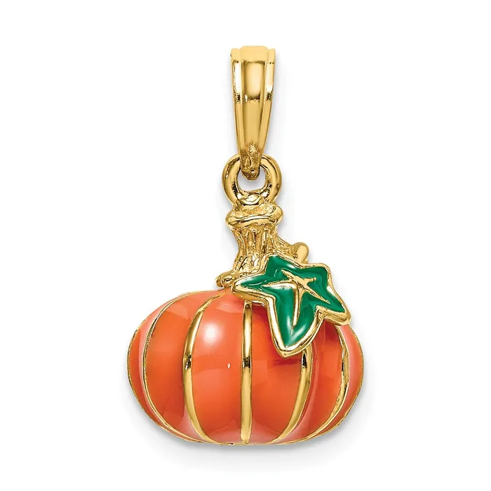 Charm Necklaces Goldia 14k Yellow Gold 3D Enameled Pumpkin Charm
