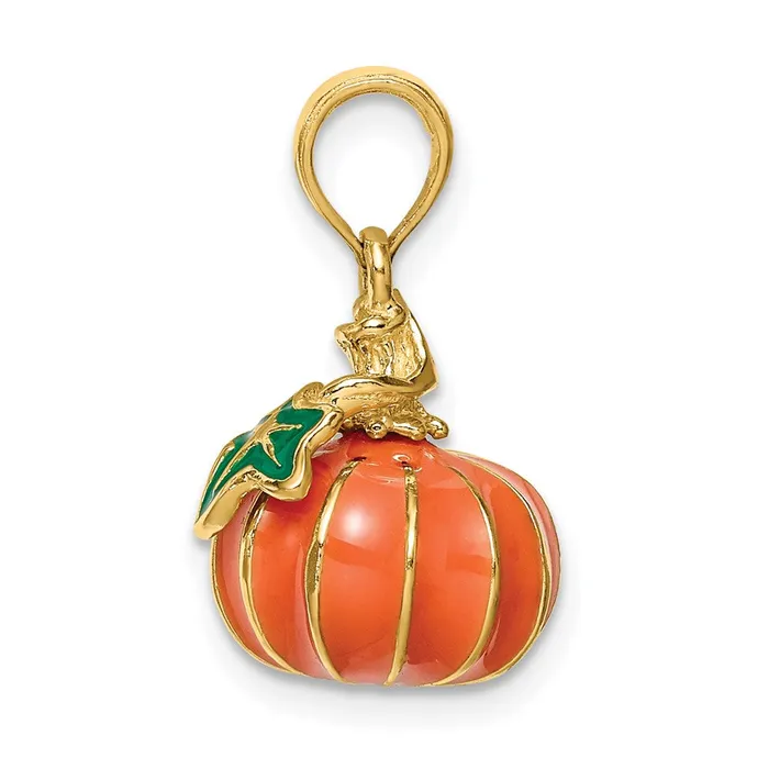 Charm Necklaces Goldia 14k Yellow Gold 3D Enameled Pumpkin Charm