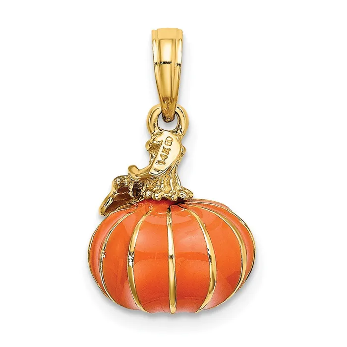 Charm Necklaces Goldia 14k Yellow Gold 3D Enameled Pumpkin Charm