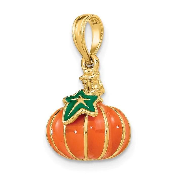 Charm Necklaces Goldia 14k Yellow Gold 3D Enameled Pumpkin Charm