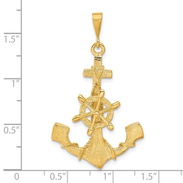 Charm Necklaces Goldia 14k Yellow Gold Large Anchor w Moveable Wheel Charm