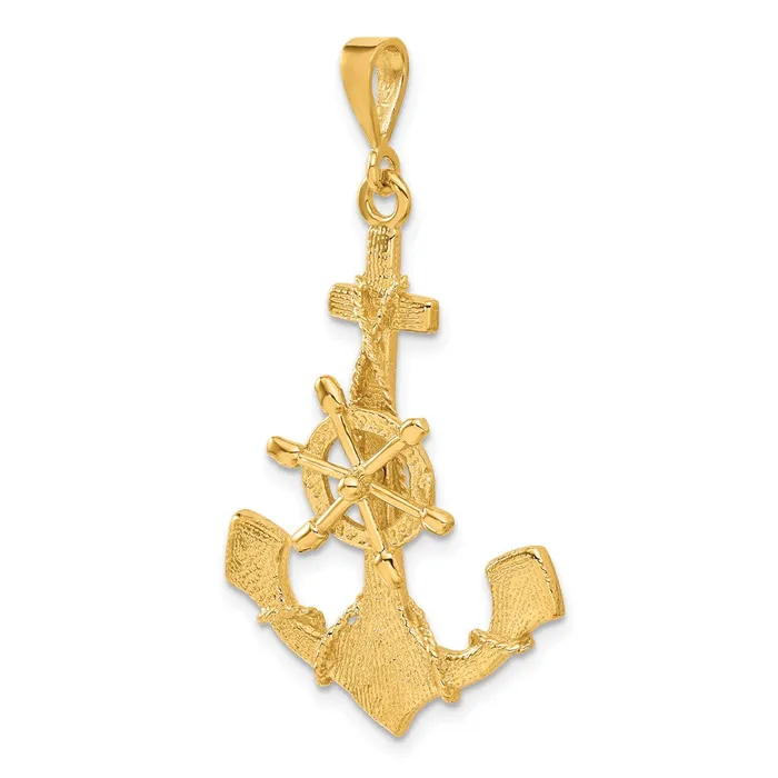 Charm Necklaces Goldia 14k Yellow Gold Large Anchor w Moveable Wheel Charm