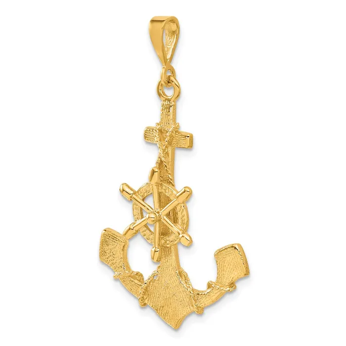 Charm Necklaces Goldia 14k Yellow Gold Large Anchor w Moveable Wheel Charm