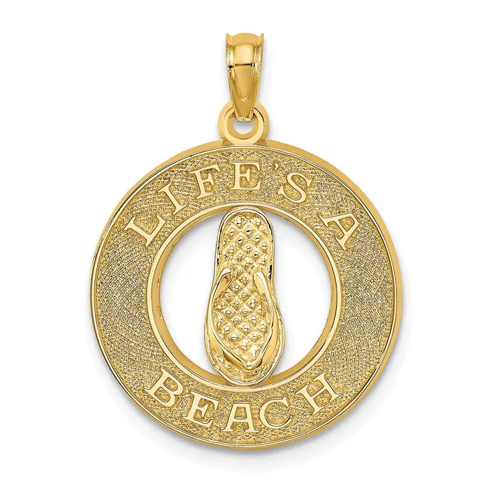 Charm Necklaces Goldia 14k Yellow Gold LIFES A BEACH Circle WFlipFlop Charm Charm Necklaces Goldia 14k Yellow Gold LIFES A BEACH Circle WFlipFlop Charm