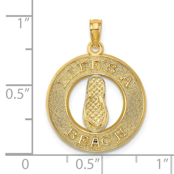 Charm Necklaces Goldia 14k Yellow Gold LIFES A BEACH Circle WFlipFlop Charm