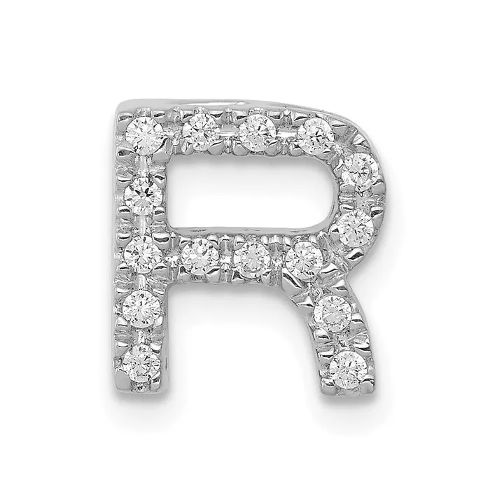 Charm Necklaces Solid 14k White Gold Simulated CZ Letter R Initial Charm Goldia