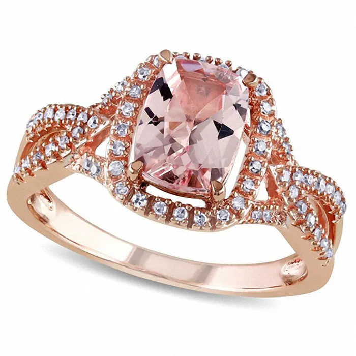 CushionCut Morganite and 017 CT TW Natural Diamond Ring in Solid 10K Rose Gold Goldia Rings CushionCut Morganite and 017 CT TW Natural Diamond Ring in Solid 10K Rose Gold Goldia Rings