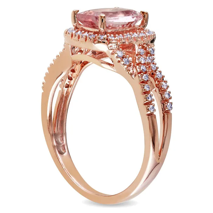 CushionCut Morganite and 017 CT TW Natural Diamond Ring in Solid 10K Rose Gold Goldia Rings CushionCut Morganite and 017 CT TW Natural Diamond Ring in Solid 10K Rose Gold Goldia Rings