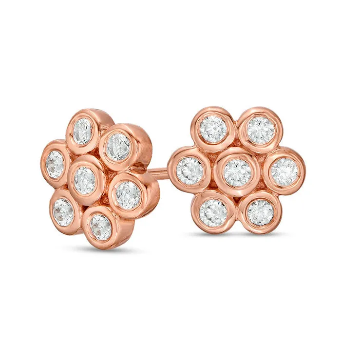 Earrings 02 CT TW Diamond BezelSet Flower Stud Earrings in 10K Rose Gold Goldia Earrings 02 CT TW Diamond BezelSet Flower Stud Earrings in 10K Rose Gold Goldia